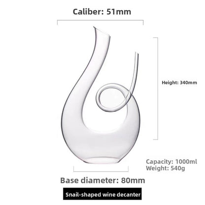 Crystal Glass Wine Decanter - 1000ml+ U-Shaped & Snail Red Wine Aerator Carafe