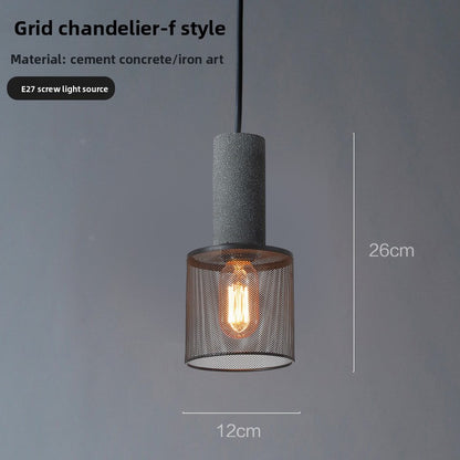 Industrial Style Cement Pendant Light - Vintage Iron Mesh Hanging Chandelier