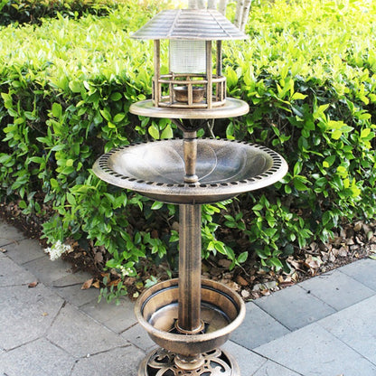 Solar Bird Bath & Feeder with LED Light - Antique Outdoor Garden Bird Station