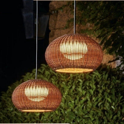Outdoor Bamboo Rattan Pendant Light - Waterproof Japanese Style Garden Chandelier for Patio, Courtyard & Outdoor Dining