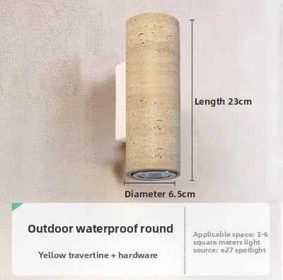 Yellow Travertine LED Wall Light - Retro Stone Indoor & Outdoor Feature Lamp