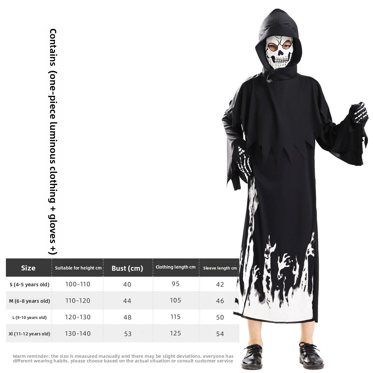 Glow-in-the-Dark Halloween Costume – Grim Reaper & Skull Cosplay Set