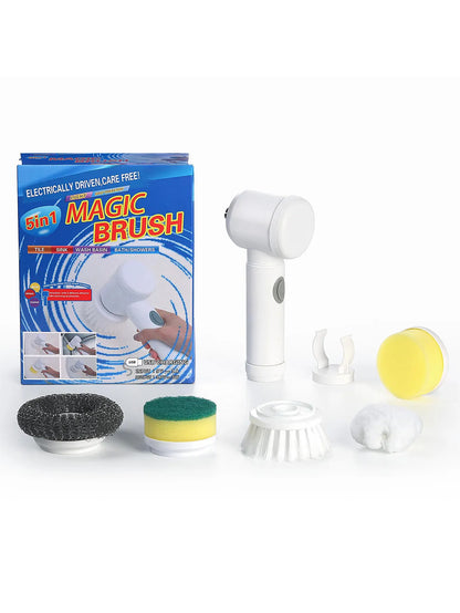 Multifunction Electric Cleaning Brush-Rechargeable Spin Scrubber with 5 Interchangeable Heads-Portable Household Cleaning Tool
