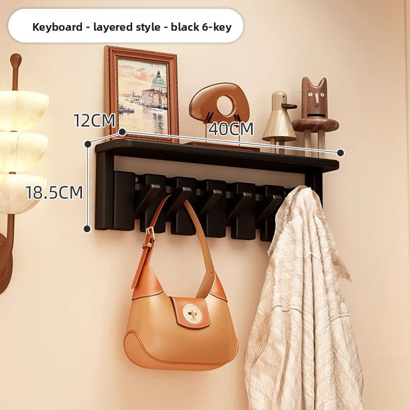 Solid Wood Piano Key Wall Hook Rack with Shelf - Entryway Coat & Key Organiser