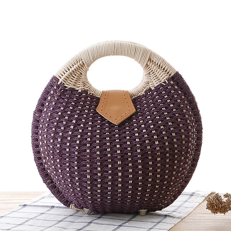 Women's Woven Rattan Handbag–Summer Beach Tote, Straw Shoulder Bag & Holiday Handbag