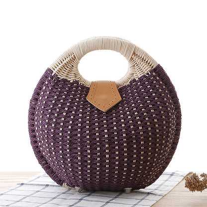 Women's Woven Rattan Handbag–Summer Beach Tote, Straw Shoulder Bag & Holiday Handbag