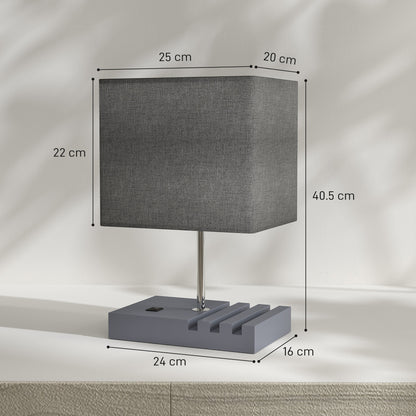 Bedside Lamp with USB Ports–Wooden Nightstand Lamp with USB-A & USB-C Charging, Fabric Shade Table Lamp (E27 Socket)