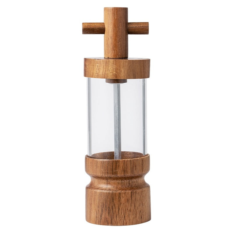 Acacia Wood Pepper Grinder–Wooden Salt & Pepper Mill with Acrylic Body, Manual Spice Grinder, Modern Kitchen & Dining Tool