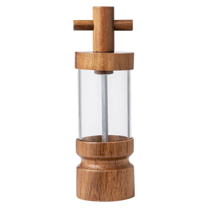 Acacia Wood Pepper Grinder–Wooden Salt & Pepper Mill with Acrylic Body, Manual Spice Grinder, Modern Kitchen & Dining Tool