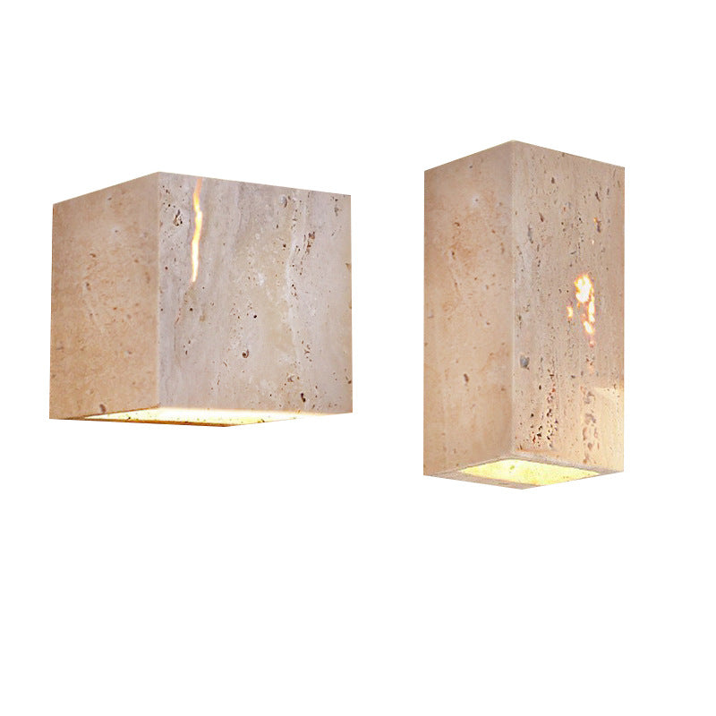 Yellow Travertine LED Wall Light - Retro Stone Indoor & Outdoor Feature Lamp