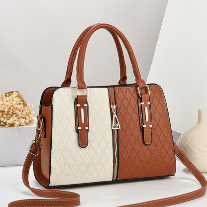 Large Capacity Colour Block Shoulder Bag–Stylish Women's PU Leather Handbag