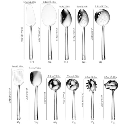 Stainless Steel Kitchen Utensil Set - 6 or 11 Piece Mirror Polished Cooking Tools with Square Handles