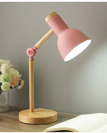 Nordic LED Desk Lamp – Dimmable Bedside Table Lamp with Wooden Base, Eye Protection Reading Light (Warm & Cool White)