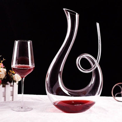 Crystal Glass Wine Decanter - 1000ml+ U-Shaped & Snail Red Wine Aerator Carafe