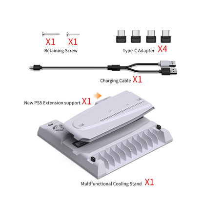 PS5 Cooling Station & Dual Controller Charging Dock–All-in-One Console Stand For PS5 Pro, Slim & Standard