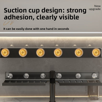 Suction Cup Bathroom Mirror with Storage Shelf - Wall Mounted No-Drill Bathroom Organiser in Gun Grey