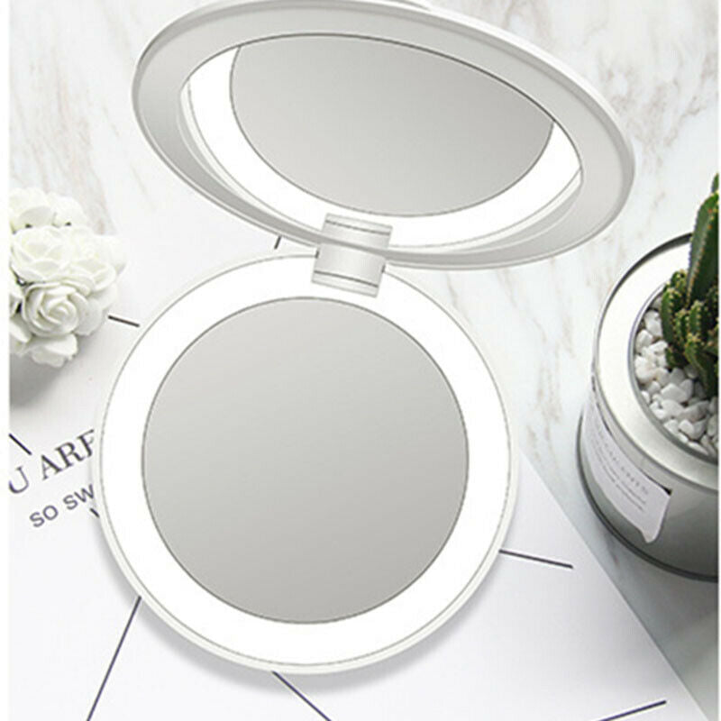 Portable LED Makeup Mirror Power Bank–5X Magnifying Travel Vanity Mirror with USB Charging