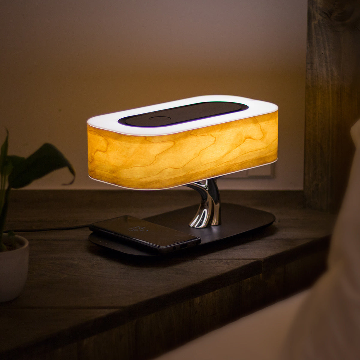 3-in-1  Stylish Wireless Charging Table Lamp - Bluetooth Speaker LED Bedside Lamp