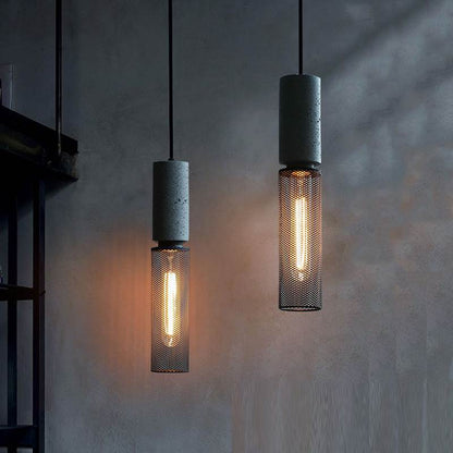 Industrial Style Cement Pendant Light - Vintage Iron Mesh Hanging Chandelier
