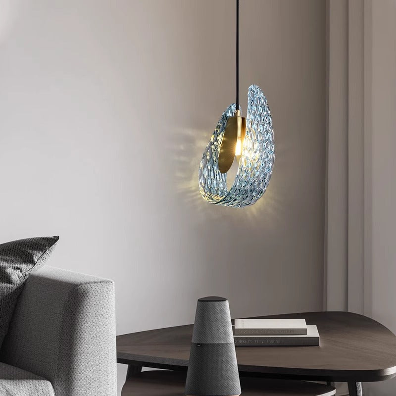French Blue Glass Chandelier - Luxury Copper LED Pendant Light