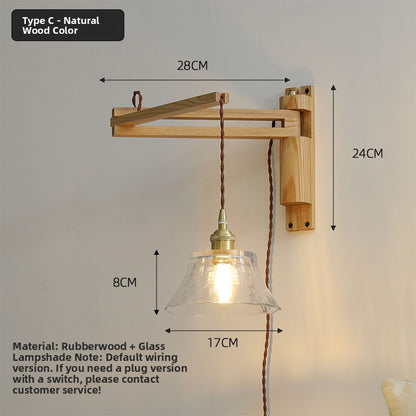 Retractable Wooden Wall Light - Nordic Adjustable LED Bedside Swing Arm Lamp