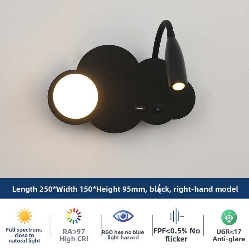 Modern Shaped LED Wall Reading Light with USB - Dimmable Bedside Wall Lamp