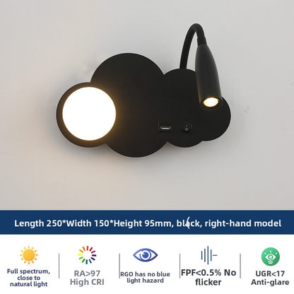 Modern Shaped LED Wall Reading Light with USB - Dimmable Bedside Wall Lamp