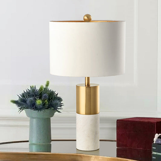European Marble Table Lamp - Luxury Fabric Shade Bedside & Living Room Lamp