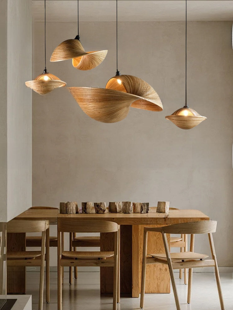 Handwoven Rattan Pendant Light - Japanese Wabi-Sabi LED Ceiling Light