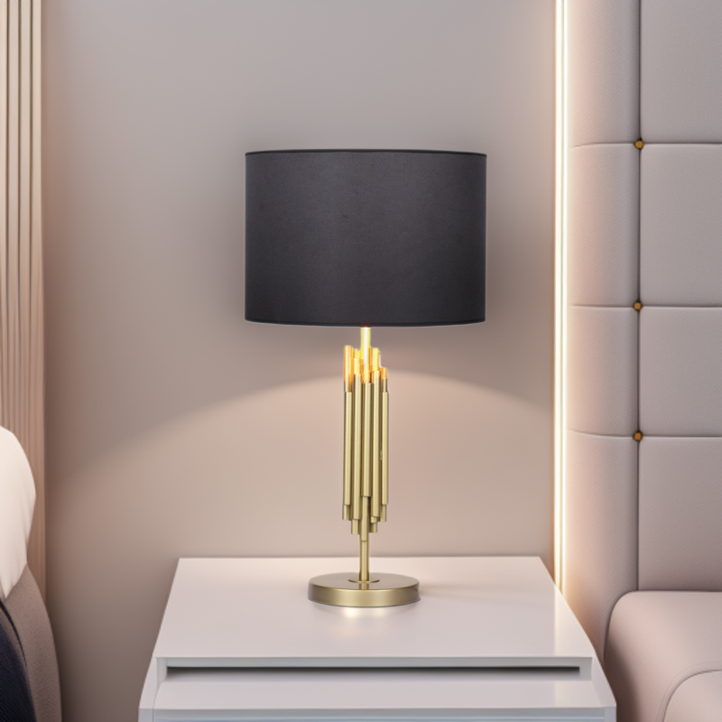 Modern Gold Table Lamp - Fabric Shade Luxury Bedside & Living Room Lamp