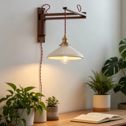 Retractable Wooden Wall Light - Nordic Adjustable LED Bedside Swing Arm Lamp