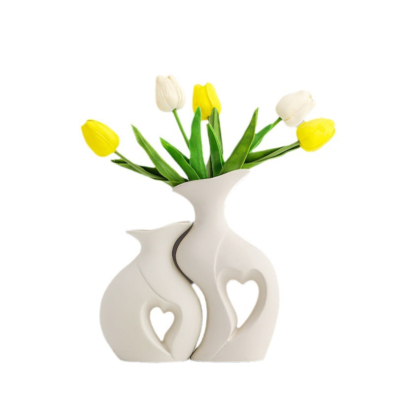 Ceramic Double Vase Set–Modern Nordic Decorative Flower Vases for Living Room & Table Décor