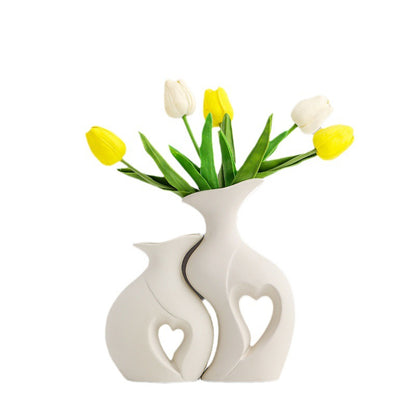 Ceramic Double Vase Set–Modern Nordic Decorative Flower Vases for Living Room & Table Décor