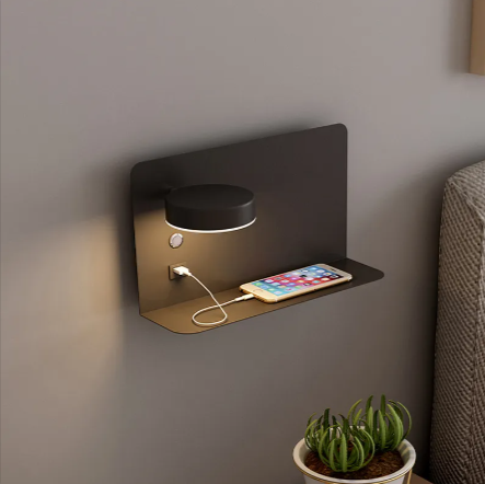 Nordic Wall Bedside Lamp with USB–Adjustable LED Wall Light, Rotatable Head Night Light (Black & White)