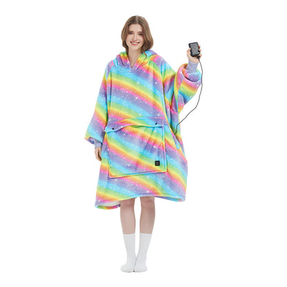 USB Heated Hooded Blanket - Oversized Double-Layer Flannel Wearable Blanket for Winter & Cosy Lounging