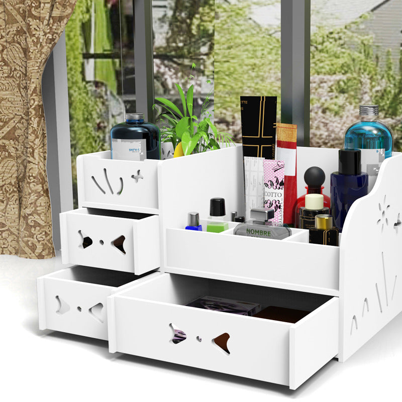 White Wood Desk Organiser-Bathroom Vanity Storage Organiser-Makeup & Toiletry Storage Box