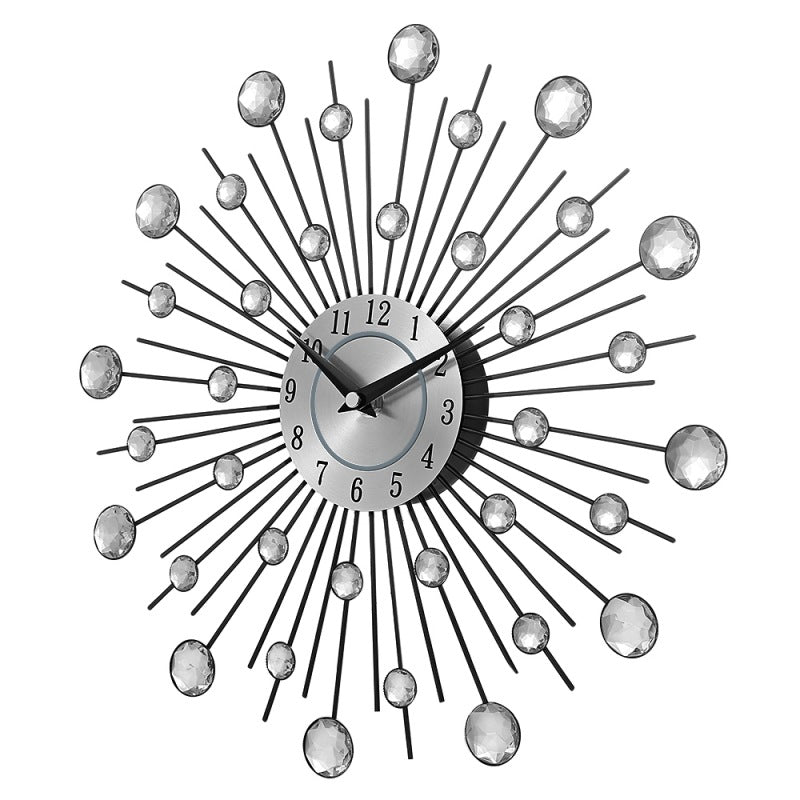 Crystal Silver Iron Wall Clock–Modern Decorative Quartz Wall Clock for Living Room, Bedroom & Office