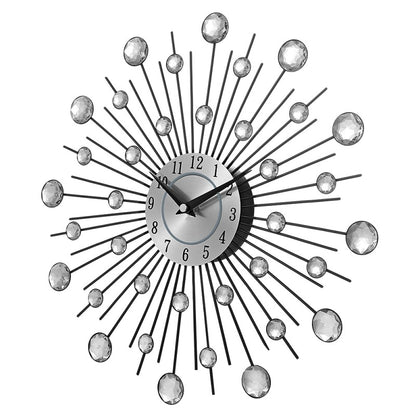 Crystal Silver Iron Wall Clock–Modern Decorative Quartz Wall Clock for Living Room, Bedroom & Office