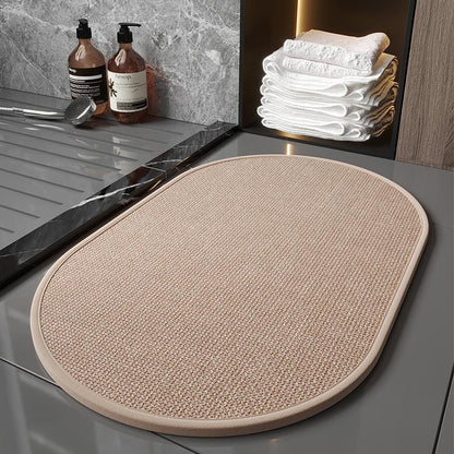 Super Absorbent Non-Slip Bath Mat - Quick Dry Linen Bathroom Floor Rug