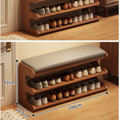 Bamboo Shoe Storage Bench with Seat - Flip-Top Entryway Shoe Organiser