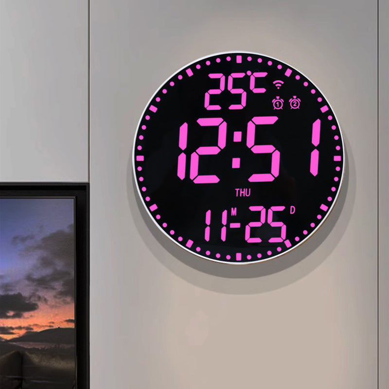 12 Inch Bamboo LED Digital Wall Clock - Remote Control Calendar, Temperature & Alarm Display