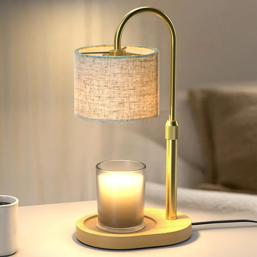 Adjustable Candle Warmer Lamp - Dimmable Wax Melting Lamp with Timer & Solid Wood Base