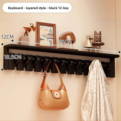 Solid Wood Piano Key Wall Hook Rack with Shelf - Entryway Coat & Key Organiser