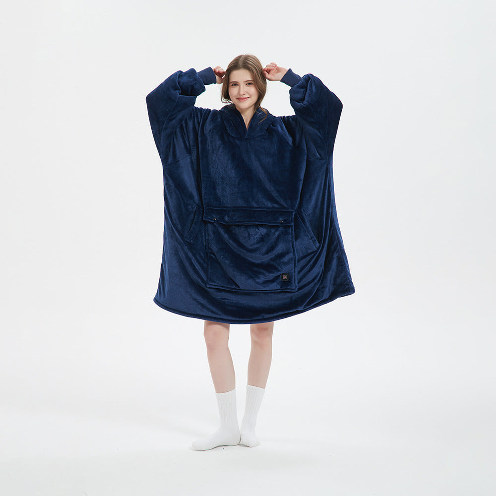 USB Heated Hooded Blanket - Oversized Double-Layer Flannel Wearable Blanket for Winter & Cosy Lounging