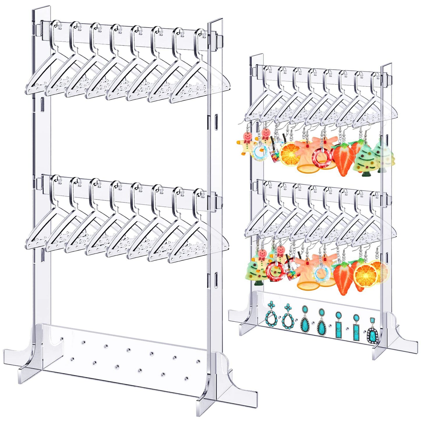 Acrylic Jewelry Stand Organiser–Earring & Necklace Display Holder with 16 Hangers, Modern Jewellery Storage Box (Colorful/Transparent)
