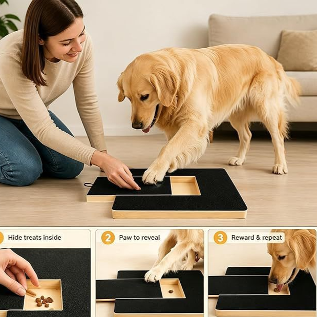 Pet Nail Scratch Board - Wooden Pull-Out Dog Nail File & Interactive Paw Grooming Toy