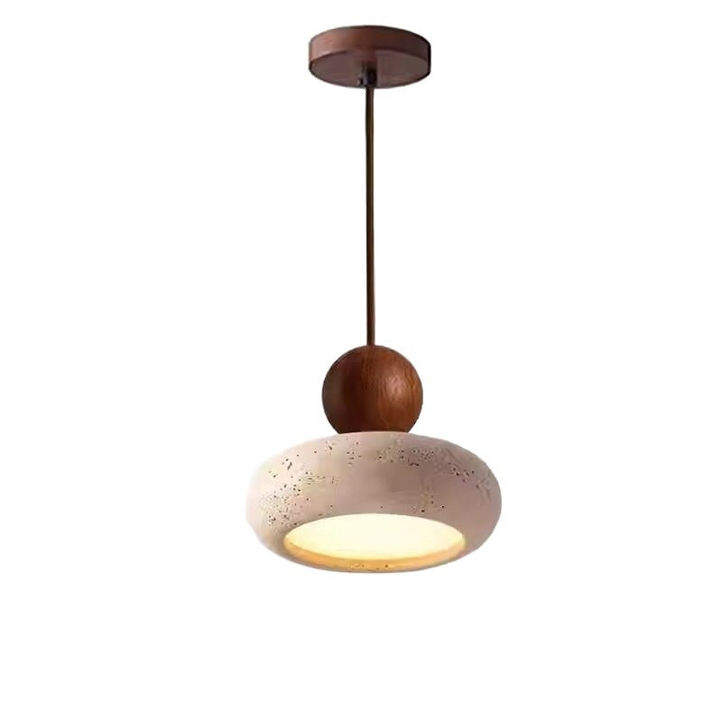 Japanese Travertine Hanging Pendant Light – Wabi-Sabi Stone LED Chandelier