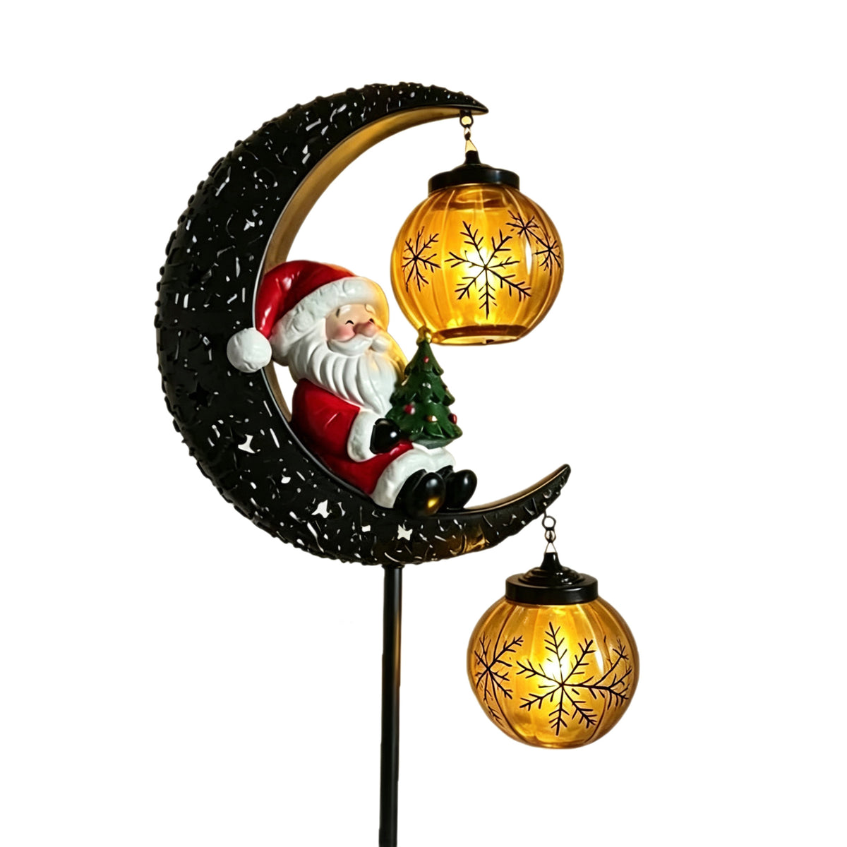 Solar Christmas Garden Light - 3D Moon & Santa LED Outdoor Decoration with Ground Stake