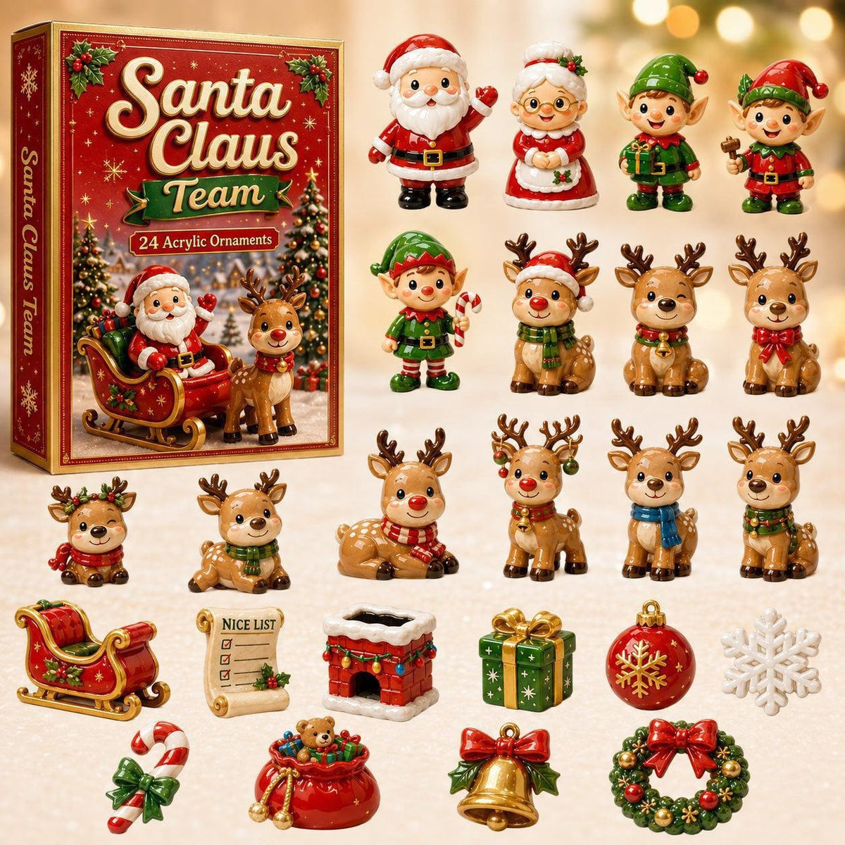 Christmas Acrylic Decorations Blind Box - 3mm Festive Santa, Gnome & Snowman Collectible Ornaments