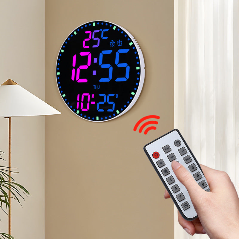 12 Inch Bamboo LED Digital Wall Clock - Remote Control Calendar, Temperature & Alarm Display